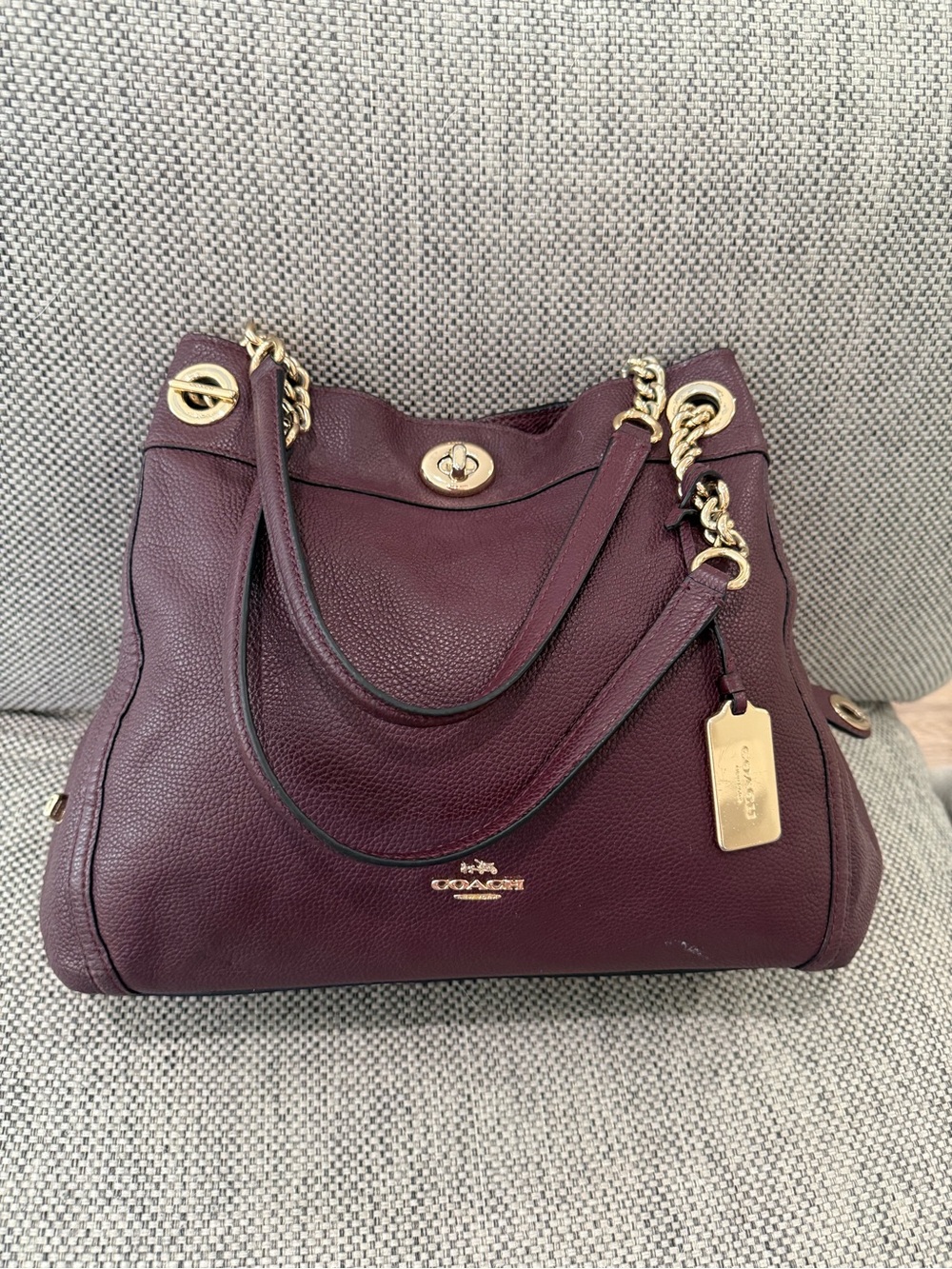 Coach Burgundy Pebbled Leather Shoulder Bag with Gold Hardware